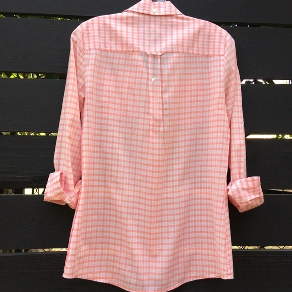 Banana Republic Gingham coral orange button down 100% cotton shirt XS - Picture 2 of 14